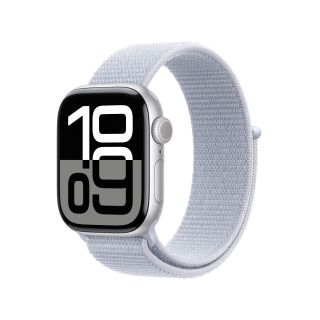 Apple Watch Series 10 Serie 10 Gps 42mm Cassa in Alluminio Color Argento con Blu Tempesta Sport Loop