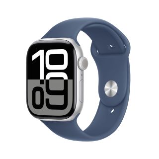 Apple Watch Series 10 Serie 10 Gps 46mm Cassa in Alluminio Color Argento con Denim Sport Band - M/l