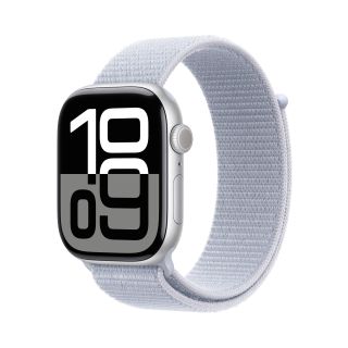 Apple Watch Series 10 Serie 10 Gps 46mm Cassa in Alluminio Color Argento con Blu Tempesta Sport Loop