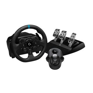 Logitech G Kit da Corsa Logitech G923 Se: Volante da Corsa e Pedali G923, Trueforce, Vera Pelle + Leva del Cambio Driving Force - per Ps5, Ps4, Pc, Mac - Nero