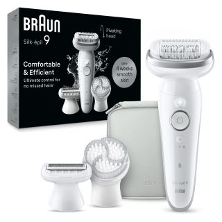 Braun Silk-épil 9 9-061, Epilatore Elettrico Donna per una Epilazione Facile, Pelle Liscia a Lungo, Bianco/argento