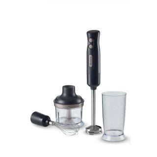 Ariete 601 Frullatore a Immersione con Tritatutto, 700 W, 2 Velocità, Lama in Acciaio Inox, Gamba Removibile, Bicchiere Trasparente, Dark & Sahara Grey