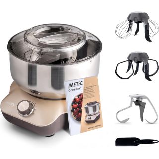 Imetec Cakelover, Impastatrice Planetaria di 5l per Torte, Dolci, Pizza, Pane, Pasta – 1500 W, 6 Velocità, Ciotola in Acciaio Inox, Doppio Gancio, Fruste – Design Compatto, Ricettario Incluso