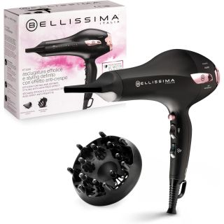 Bellissima P7 3200 Asciugacapelli, Motore Professionale, 2100 Watt, Ionizzatore, 2 Velocità, 3 Temperature, Diffusore per Ricci, Colpo Aria Fredda, Leggero, Custodia da Viaggio, Fermacavo