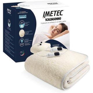 Imetec Scaldasonno Adapto Matrimoniale 150 X 160 Cm, Basso Consumo, Riscaldamento Rapido, Temperatura Personalizzata, 100% Lana e Merino, Made in Italy, 2 Comandi Separati, 6 Temperature