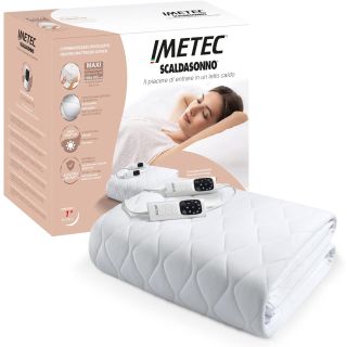 Imetec Scaldasonno Adapto Maxi Coprimaterasso Matrimoniale 195x165 Cm, Basso Consumo, Riscaldamento Rapido, Temperatura Personalizzata, Tessuto Anallergico Trapuntato, Doppio Comando, 6 Temperature