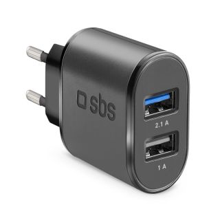 Sbs Caricabatterie Caricatore 10 Watt - Ricarica Rapida con Due Porte Usb