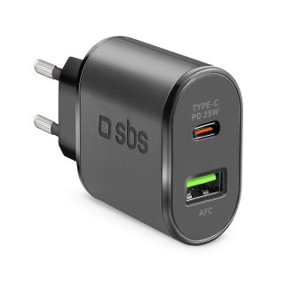 Sbs Tetrpd25w Caricabatterie per Dispositivi Mobili Smartphone, Tablet Nero Ac Ricarica Rapida Interno