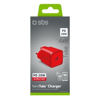 Sbs Tetrgan1c20r Caricabatterie per Dispositivi Mobili Cuffie, Altoparlante Portatile, Smartphone, Orologio Intelligente, Tablet Rosso Ac Ricarica Rapida Interno