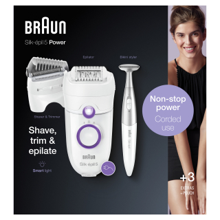 Braun Silk-épil 5 -825 Power Epilatore Donna Primi Utilizzi Delicato con Filo Senza Interruzioni, Testina Radente, Cappuccio Regolatore