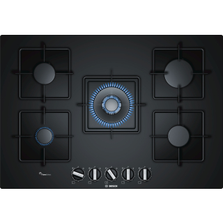 Bosch Serie 6 Ppq7a6b10 Piano Cottura a Gas 75 Cm Vetro Temperato, Nero