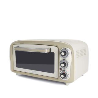 Ariete 979 Forno Elettrico di Design 18 Litri - Ideale per Pizza da 30 Cm - Doppio Vetro - 1380 Watt - Acciaio Inox - Linea Vintage - Beige