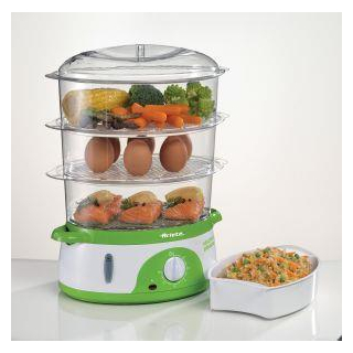 Ariete 911 Healthy Steam - Vaporiera Elettrica - 3 Cestelli - Contenitore per Riso - Timer 60’ - 800 Watt - 9 Litri - Bianco e Verde