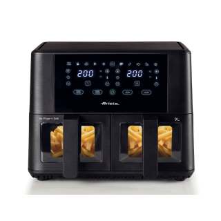 Ariete 4631 Friggitrice Ad Aria Doppia 9l, 2400w, Capacità Totale 9l, 11 Programmi, Multifunzione, Fino a 3,6 Kg di Fritto Temperatura Fino a 200°c, Doppio Cestello, Nero