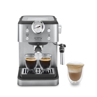 De’longhi Classic Em450.m Macchina da Caffè Manuale Espresso e Cappuccino, Compatibile con Polvere o Cialde E.s.e., Spegnimento Automatico, Serbatoio Estraibile da 1.7l, Potenza 1325w, 15bar, Metal