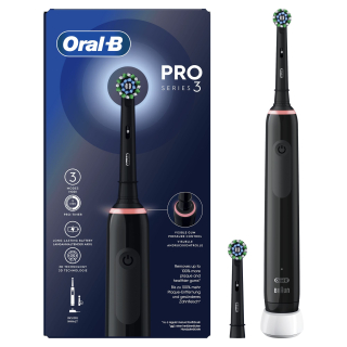 Oral-b Pro 3 Spazzolino Elettrico Ricaricabile Nero Pro3 3000, 2 Testine, 1 Spazzolino