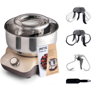 Imetec Cakelover, Impastatrice Planetaria di 5l per Torte, Dolci, Pizza, Pane, Pasta – 1500 W, 6 Velocità, Ciotola in Acciaio Inox, Doppio Gancio, Fruste – Design Compatto, Ricettario Incluso