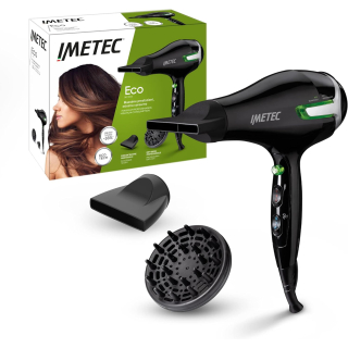 Imetec Eco Se9 1000 Asciugacapelli con Tecnologia Eco Technology 1400 W, Consumo Energetico Ridotto, 8 Combinazioni Aria/temperatura, Diffusore per Capelli Ricci