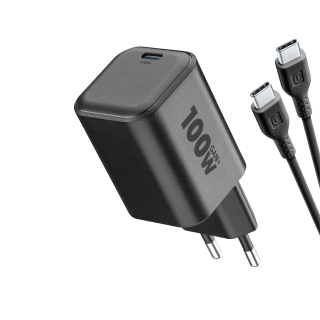 Cellularline Kit Ach 100w Caricabatterie da Rete 100w con una Porta Usb-c e Cavo Usb-c da 2 Metri Incluso. Compatibile con Smartphone, Tablet e Laptop Dotati di Porta Usb-c.