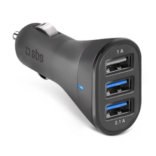 Sbs Caricatore Auto 20 Watt- Ricarica Rapida con Tre Porte Usb