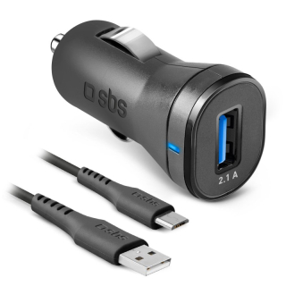 Sbs Kit Mini Caricatore Auto 10 Watt - Ricarica Rapida con Porta Usb e Cavo Usb e Micro-usb Incluso