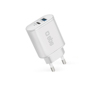 Sbs Caricabatterie Caricatore 20 Watt - Ricarica Ultra Rapida e Due Porte Usb