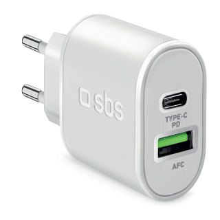 Sbs Caricabatterie Caricatore 20 Watt - Ricarica Ultra Rapida e Due Porte Usb