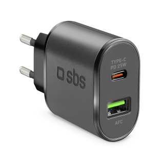 Sbs Tetrpd25w Caricabatterie per Dispositivi Mobili Smartphone, Tablet Nero Ac Ricarica Rapida Interno