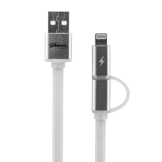 Phonix Cavo Usb Data / Charge per Modelli con Connettore Micro-usb e Apple 8-pin, 120cm Lunghezza - Bianco