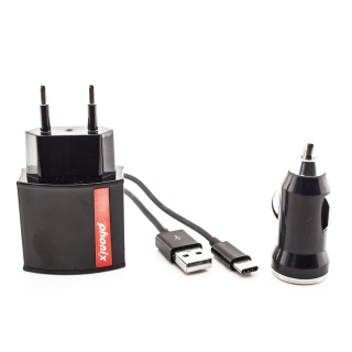 Phonix Typc2kit Caricabatterie per Dispositivi Mobili Universale Nero Ac, Accendisigari Auto, Interno