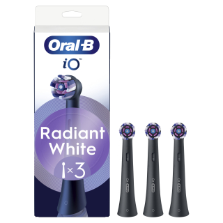 Oral-b Testine di Ricambio Io Series Radiant White Black, Testine Rotonde di Ricambio Originali, Setole Angolate per una Rimozione Più Profonda della Placca, con Petali Lucidanti per Lo Sbiancamento dei Denti, 3